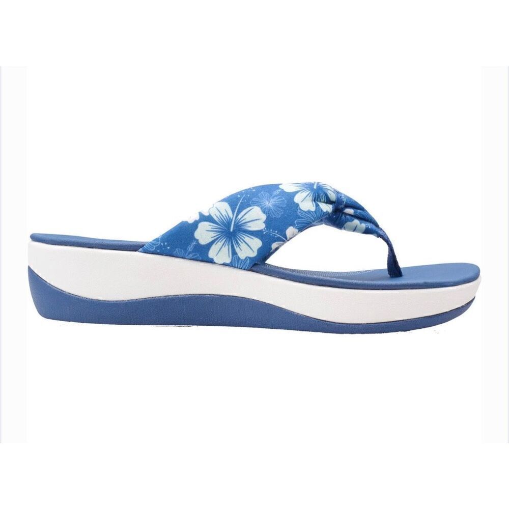 Women’s Clarks Aria Gibson Blue Floral Fabric Thong Sandals Size 10